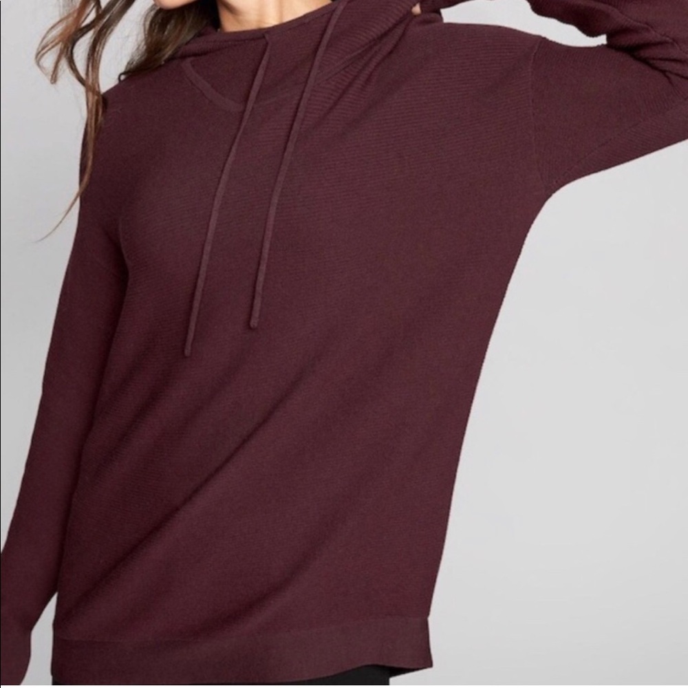 Athleta Silk Daybreak Hooded CYA Sweater Sweatshirt M Burgundy - Picture 2 of 8